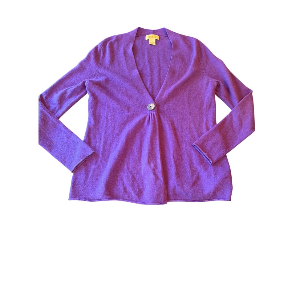 Peck & Peck Pure Cashmere V Neck Button Front Cardigan Sweater Purple M